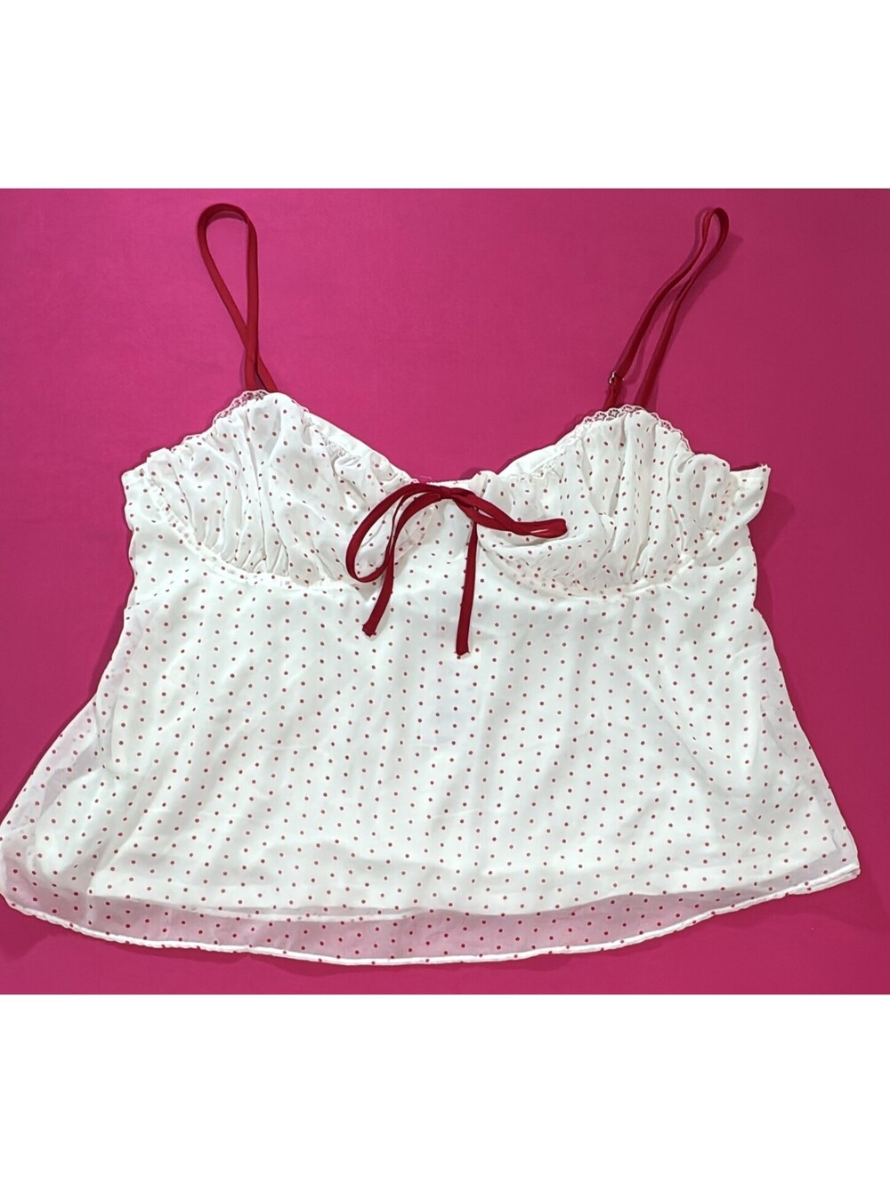 Wild Fable White Red Polka Dot Cami Top Bow Front XL New